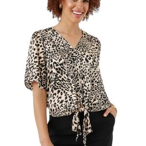 Haver + Blair Tie Front Animal Print Leopard Blouse Size Large